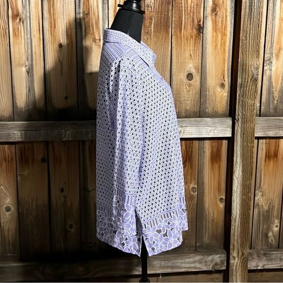 Alfred Dunner blouse top sheer geometric purple white slinky XL FiRM on PRICE - Picture 3 of 5